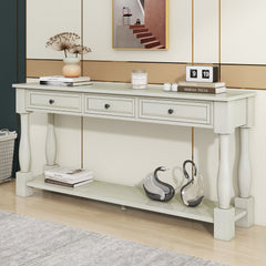 63" Long Console Table with Drawers and Shelf for Entryway, Hallway, Living Room - Antique White