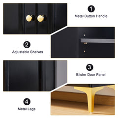 Buffet Sideboard 4 Doors Accent Storage Cabinet, Mid Century Modern Buffet Table with Adjustable Shelf - Black