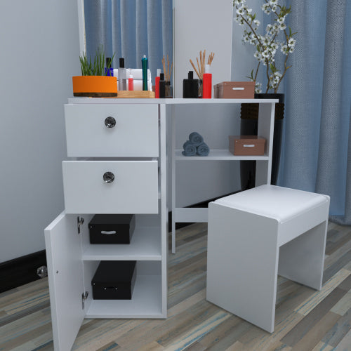 Beautiful Wooden Makeup Vanity Table with 2 Drawers & 1 Cabinet - White