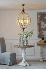 4-Light Farmhouse Chandelier, Wood Chandelier Globe Hanging Light Fixture with Adjustable Chain