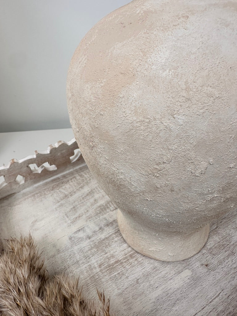 Minimalist Textured Ceramic Vase 10.5" - Cream Sand washed