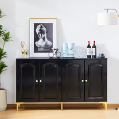 Buffet Sideboard 4 Doors Accent Storage Cabinet, Mid Century Modern Buffet Table with Adjustable Shelf - Black