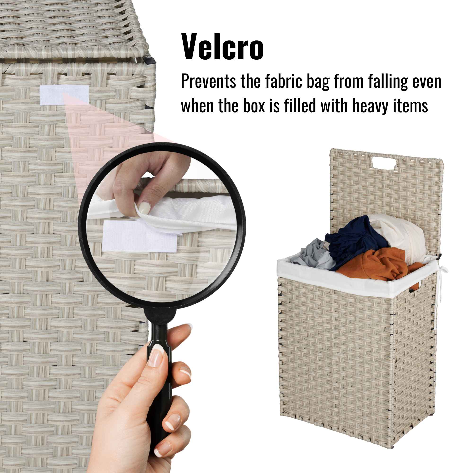 Laundry Hamper With Lid PE Rattan Powder Coating Frame Clothes with 2 Removable Bags, 100L - Light Grey