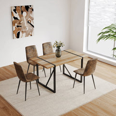 Set of 4 Modern Kitchen Dining Room Chairs, Cushion Seat and Sturdy Black Metal Legs - Brown