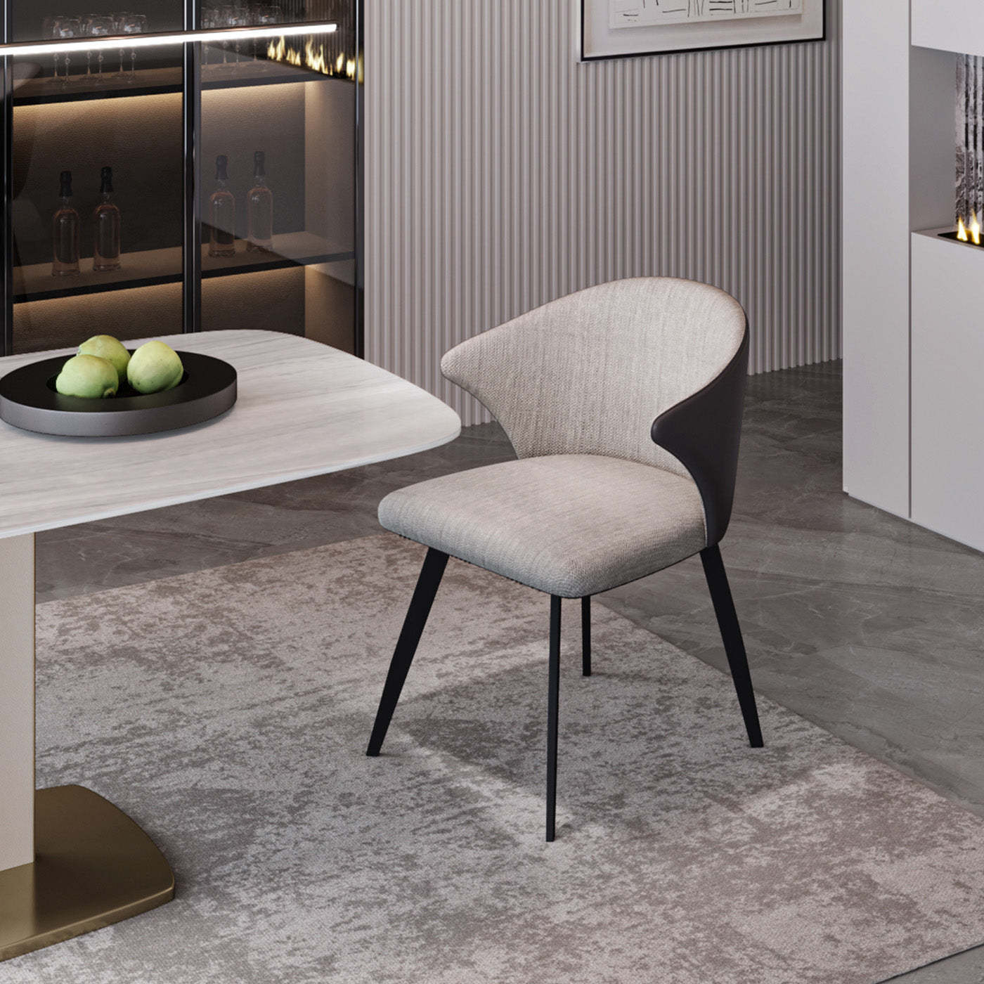 Set of 2 - Modern Minimalist Gray Dining Chairs, Carbon Steel Legs