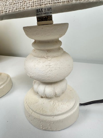 Minimalist Set of 2 Small Desk Lamp Cream Textured  12.5" tall (base 4x4")