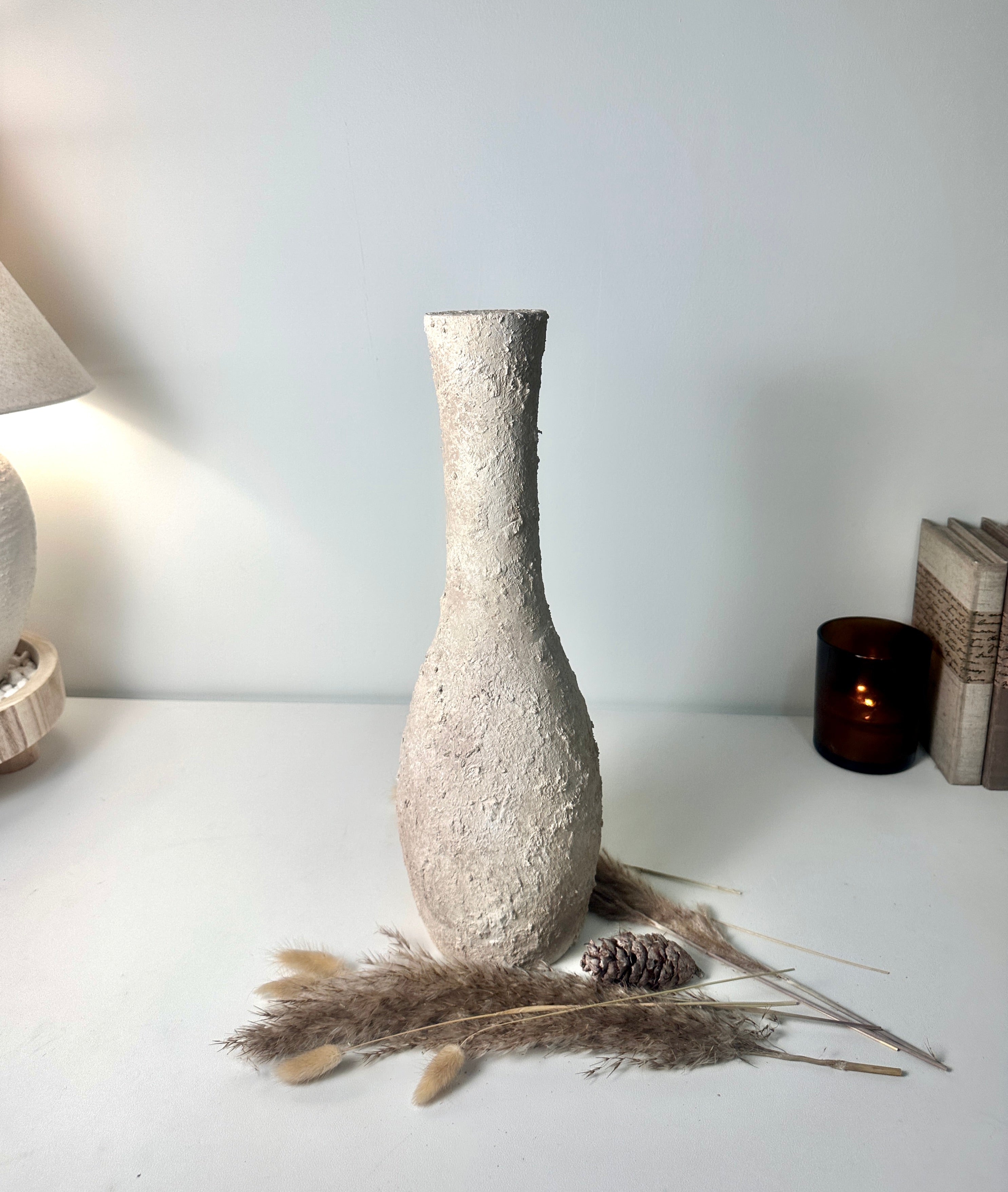 Minimalist Textured Hand-painted Ceramic Decorative Vase 18" tall - Cream wash