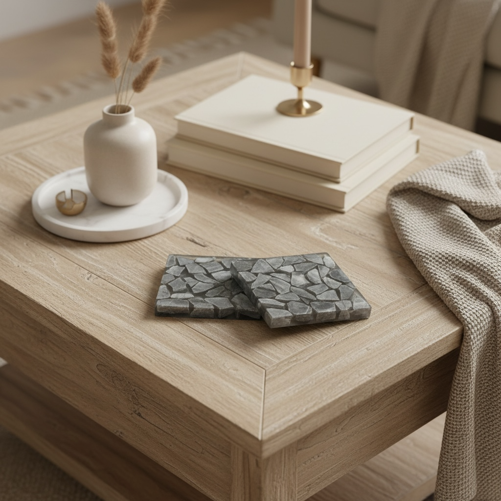 Black Grey Mosaic Marble Coasters Set of 4