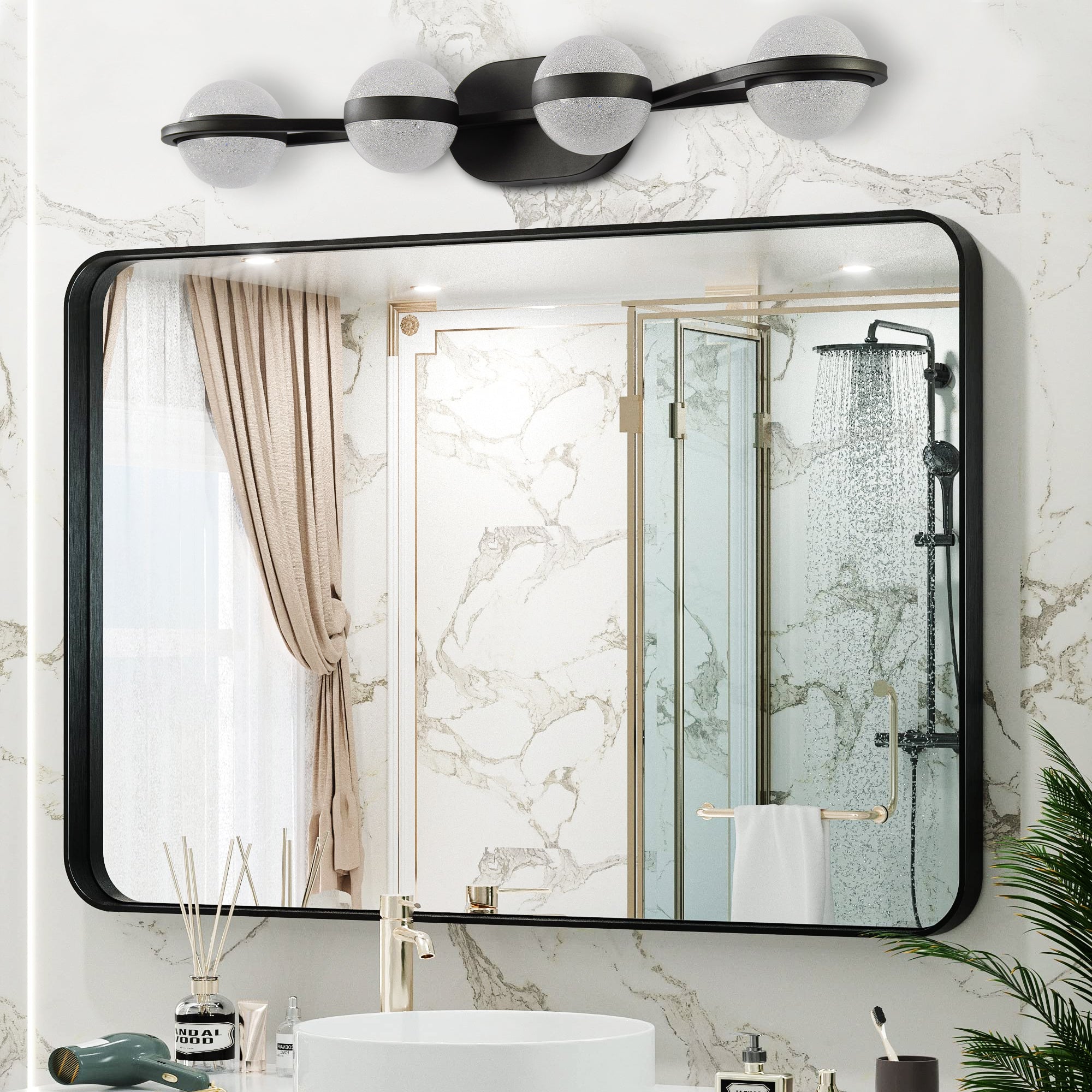 Vanity Lights With 4 LED Bulbs For Bathroom Lighting - Black