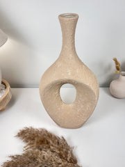 Art piece metal vase hand-painted and textured beige color 18.5’’ tall