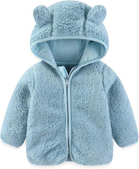 Baby Sherpa Fleece Hooded Jacket, Soft Plush Winter Coat with Bear Ears, Zip-Up for Toddlers