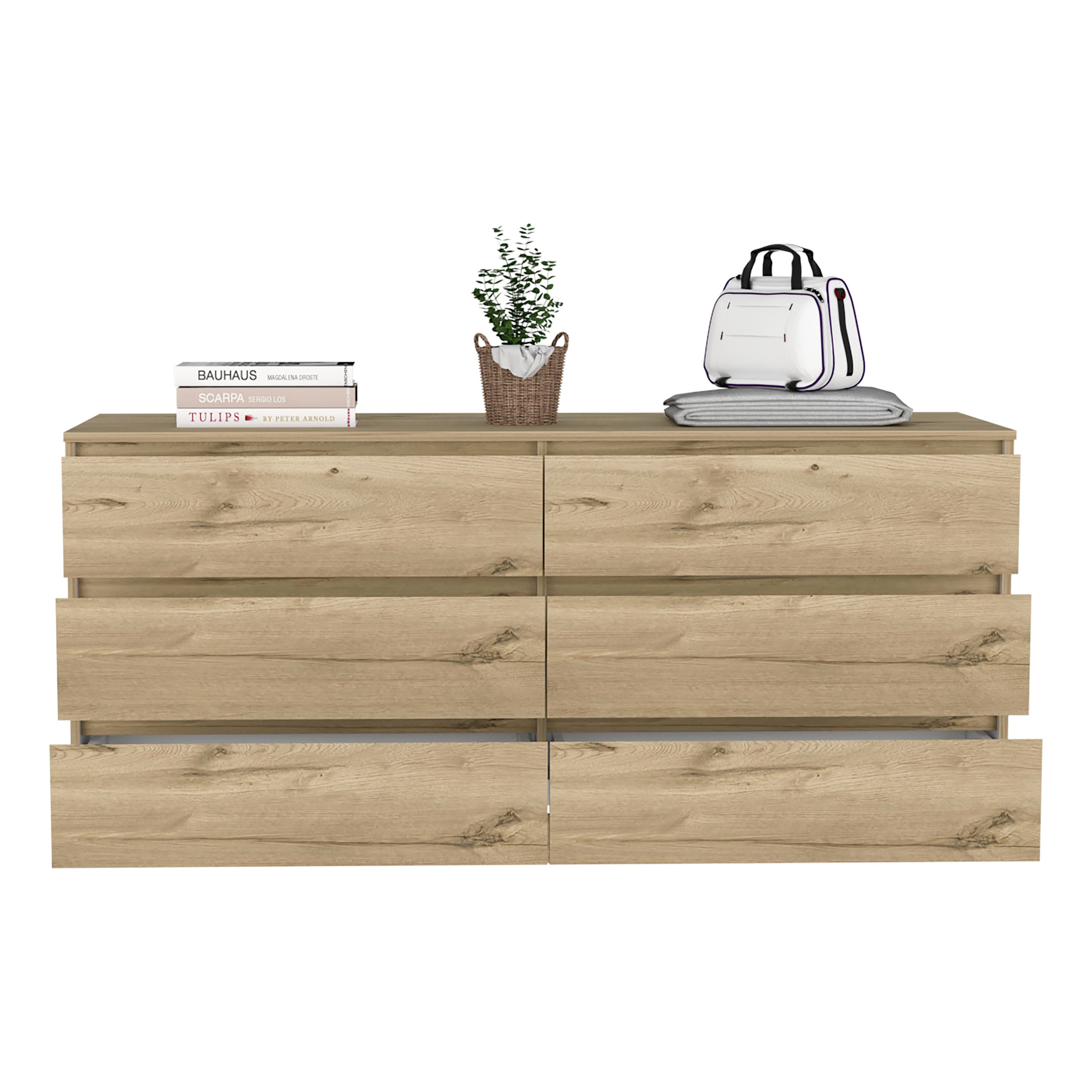 6 Drawer Double Dresser - Light Oak / White