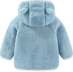 Baby Sherpa Fleece Hooded Jacket, Soft Plush Winter Coat with Bear Ears, Zip-Up for Toddlers