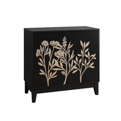 Vintage Carved Buffet Cabinet with Adjustable Shelves, Wooden Decorative Sideboard in Black, 31.5 Inch