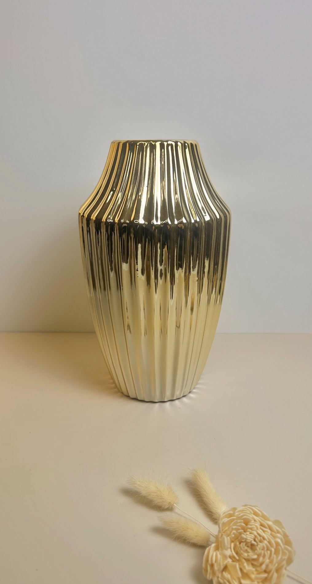 Luxury Gold Ceramic Vase with stripes 12"