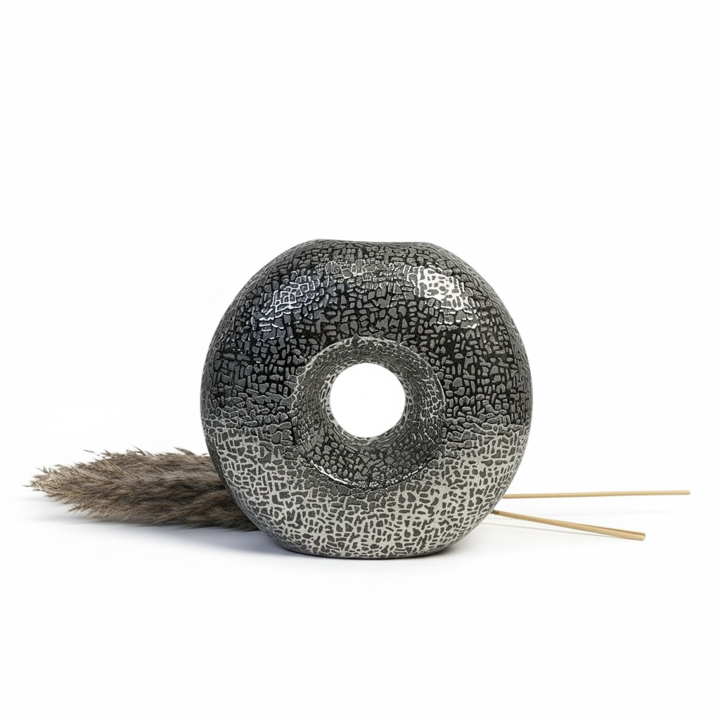 Modern Donut Silver Vase 10 inch tall