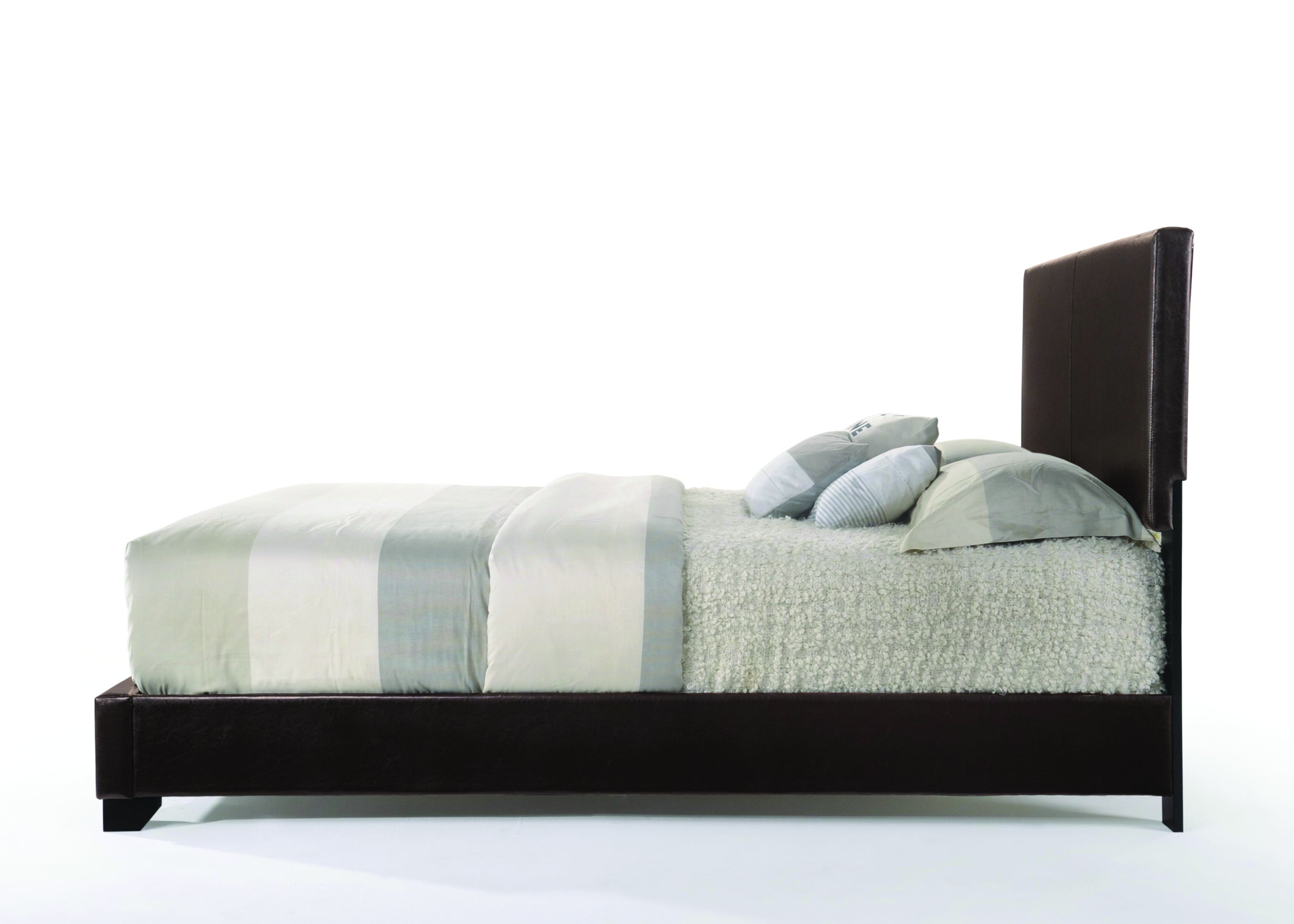 Modern Eastern King Bed - Brown PU