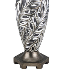 15.75" Tall Polyresin Decorative Vase "Kiara", Silver Peacock Feathers Design