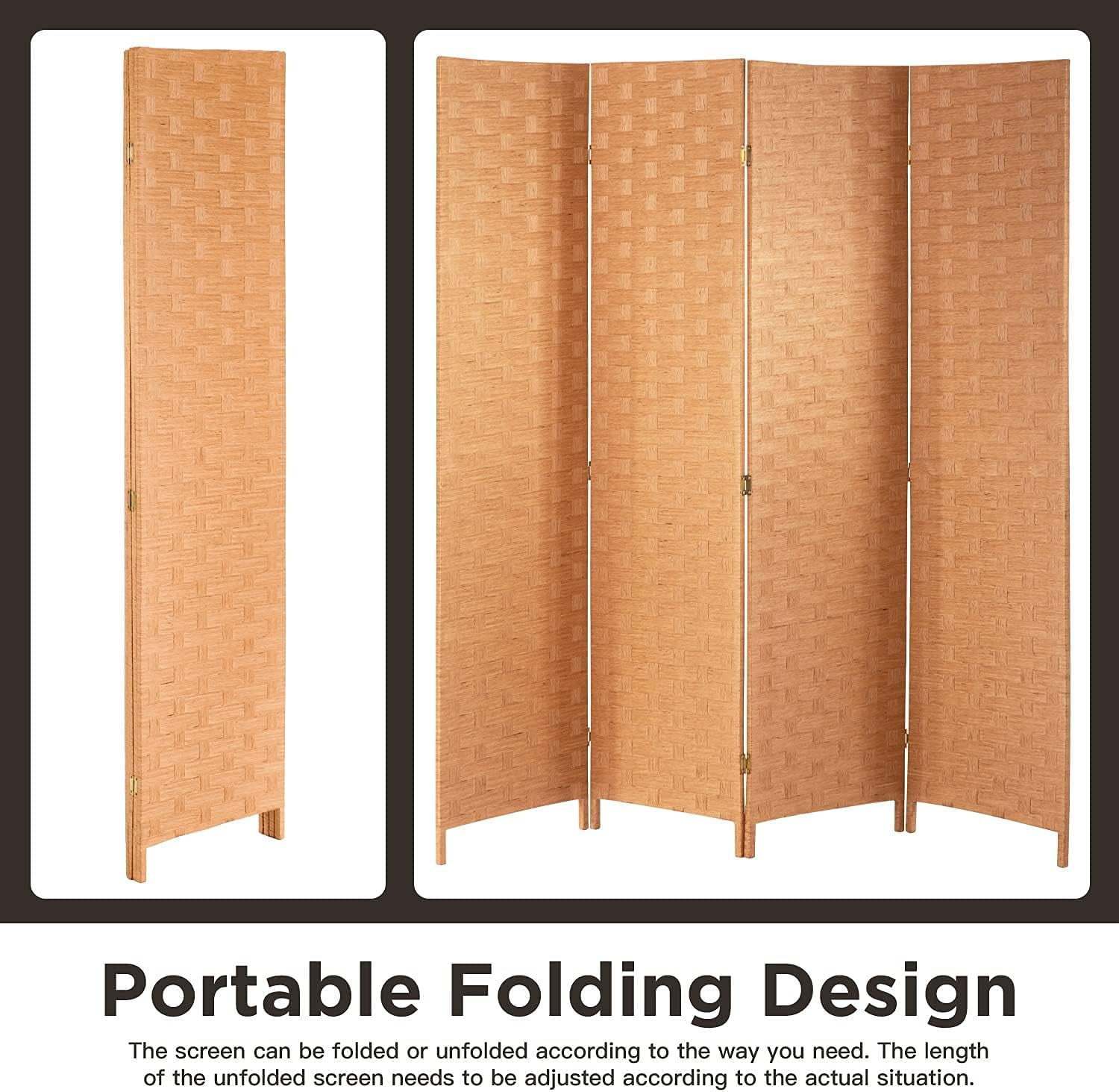 Room Divider Wood Screen 4 Panels 6ft