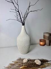 Minimalist Hand-Painted and Textured Vase 14" tall - White Cream