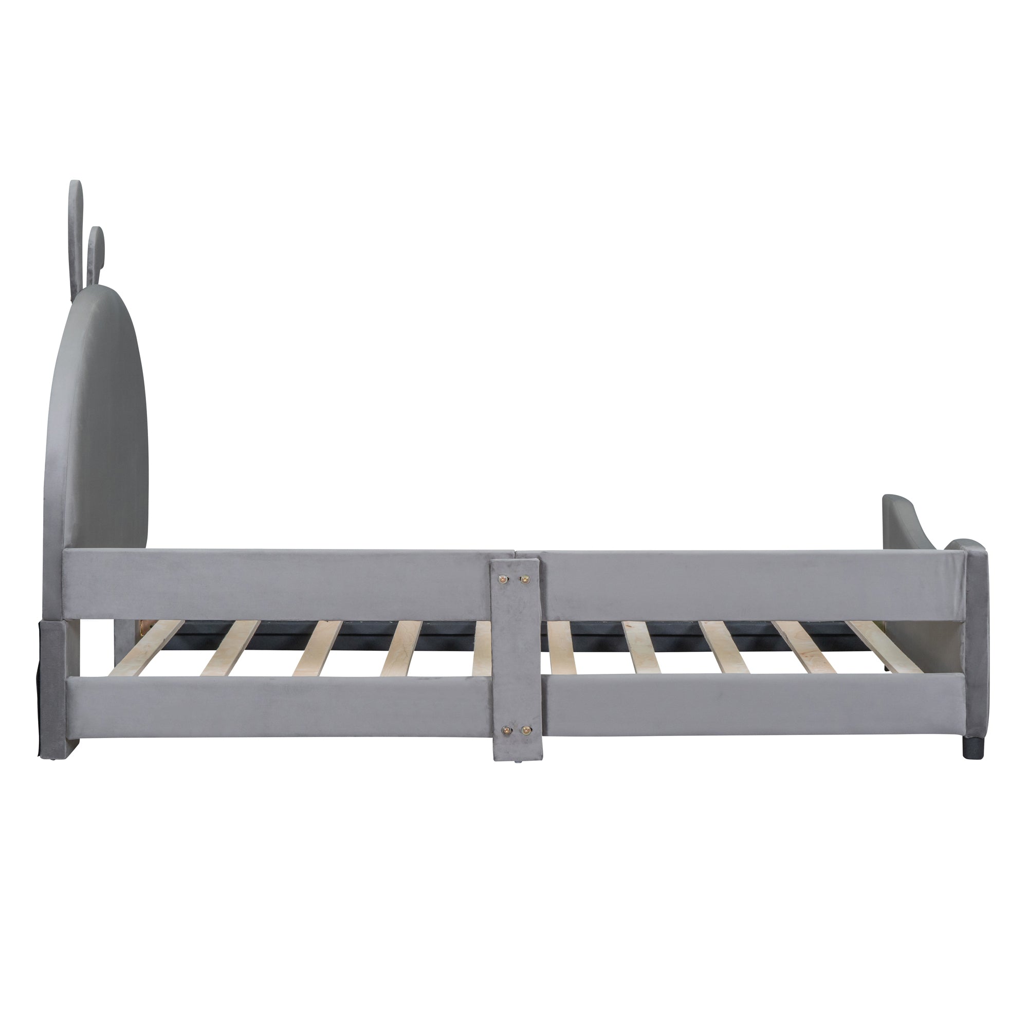 Twin Size Upholstered Daybed with Rabbit Ear Shaped Headboard - Gray