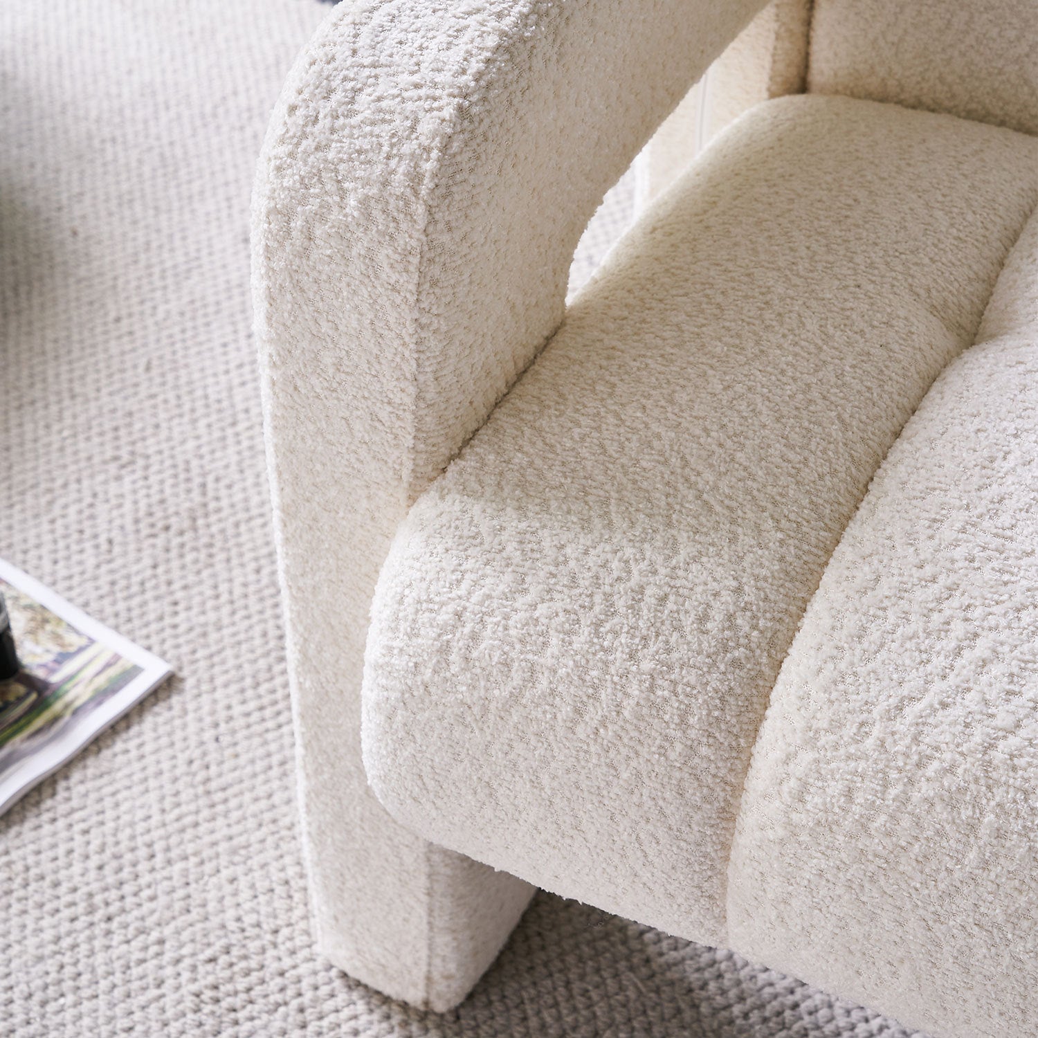 Wide Boucle Upholstered Accent Chair 31.10"  - Beige