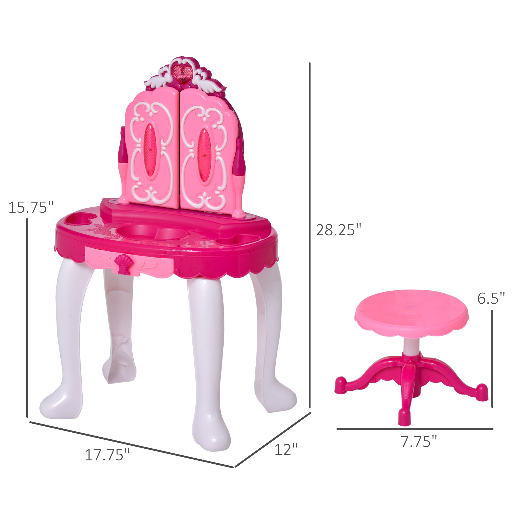 Infrared Remote Control Kids Vanity Set, Girls Pretend Dressing Table Set with Magic Wand, Music, Lightening, Cosmetic Mirror, Hair Dryer and Makeup Accessories