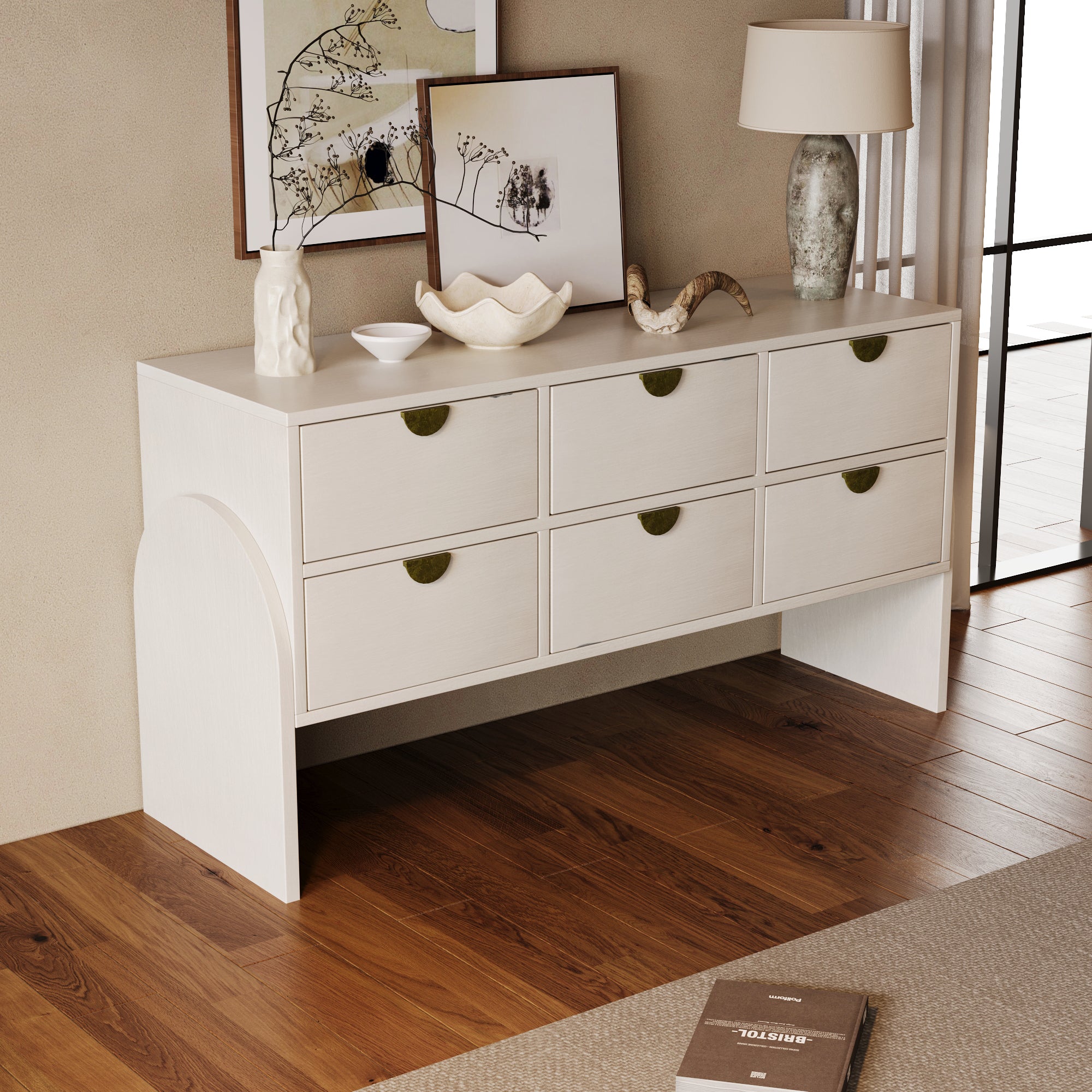Retro Style Rubber Wood Venner Three-Drawer Dresser Sideboard Cabinet Console Table Sofa Table Ample Storage Spaces - Antique White