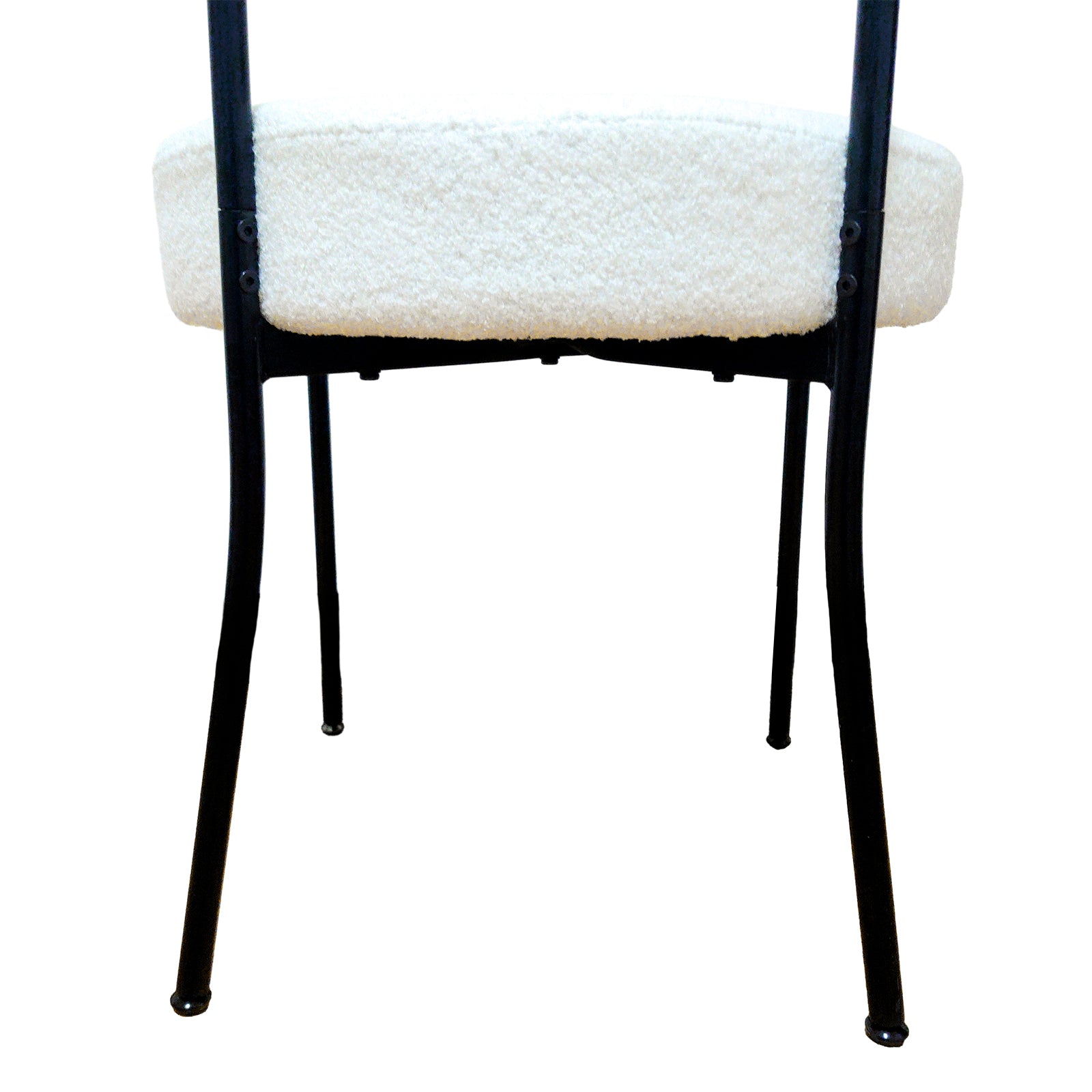 Set of 2 Dining Chairs, Mid-Century Modern, Curved Backrest Round Upholstered Boucle with Black Metal Legs