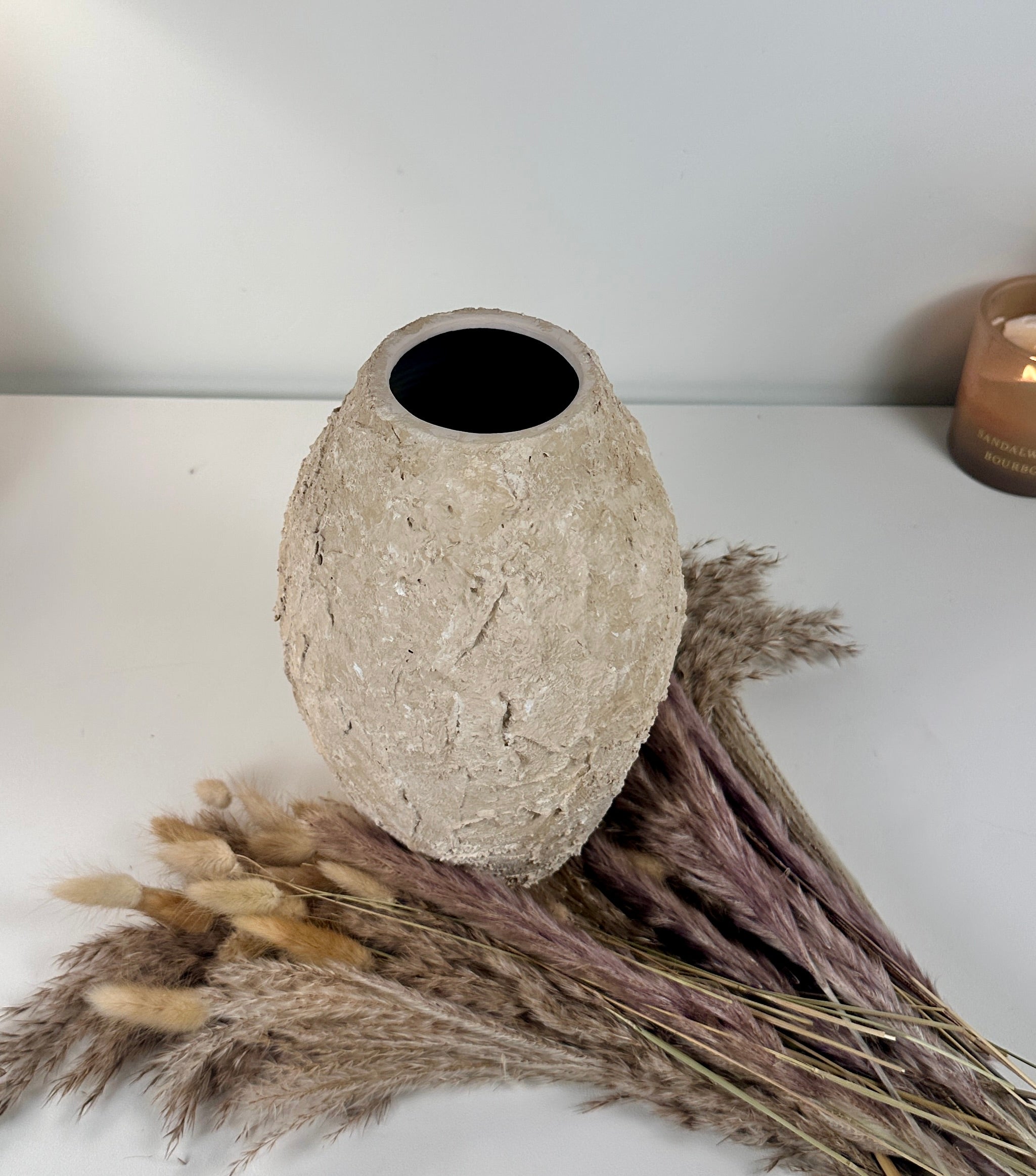 Rustic Minimalist Textured Hand-painted 10.5" tall - Beige Tan washed