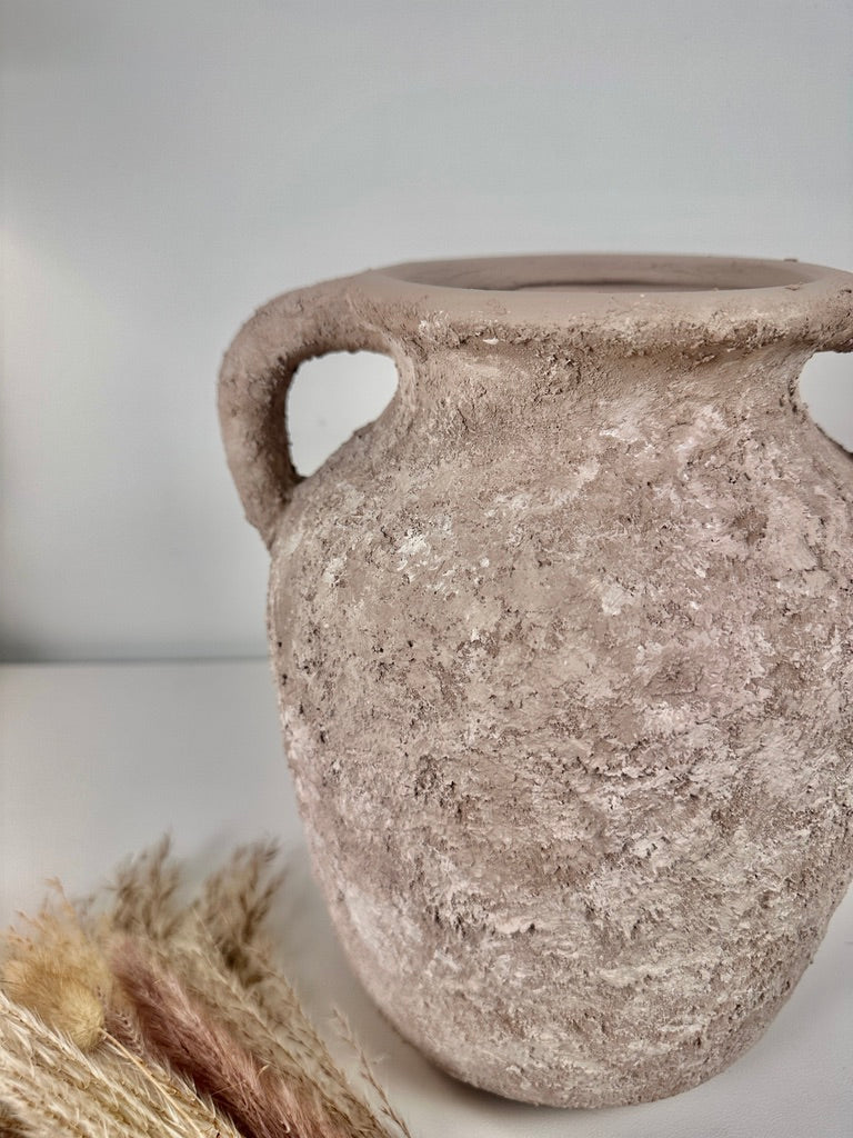 Rustic Minimalist Textured Hand-painted 10.5" tall - Beige washed