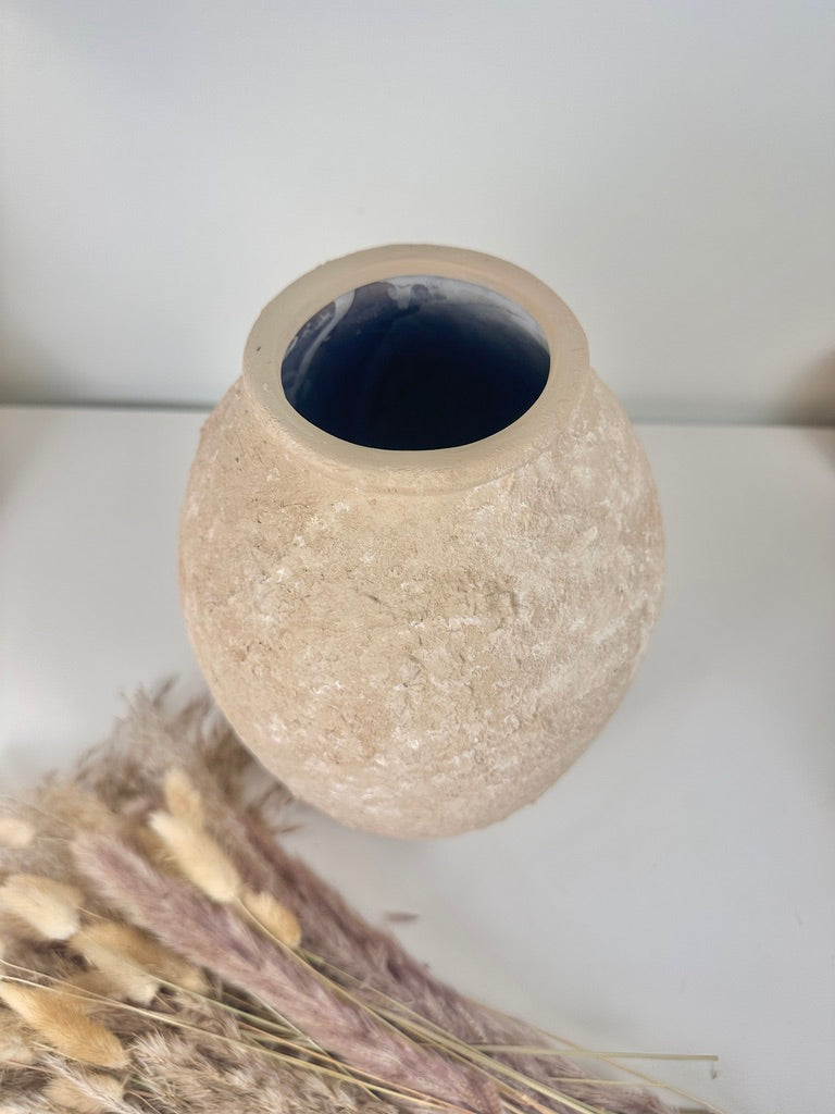 Rustic Minimalist Textured Hand-painted 11.5" tall - Beige Tan washed