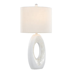Pearl 29" Contemporary Polyresin Table Lamp in Matte White Poly, Natural Shell and White Linen Shade - Set of 2