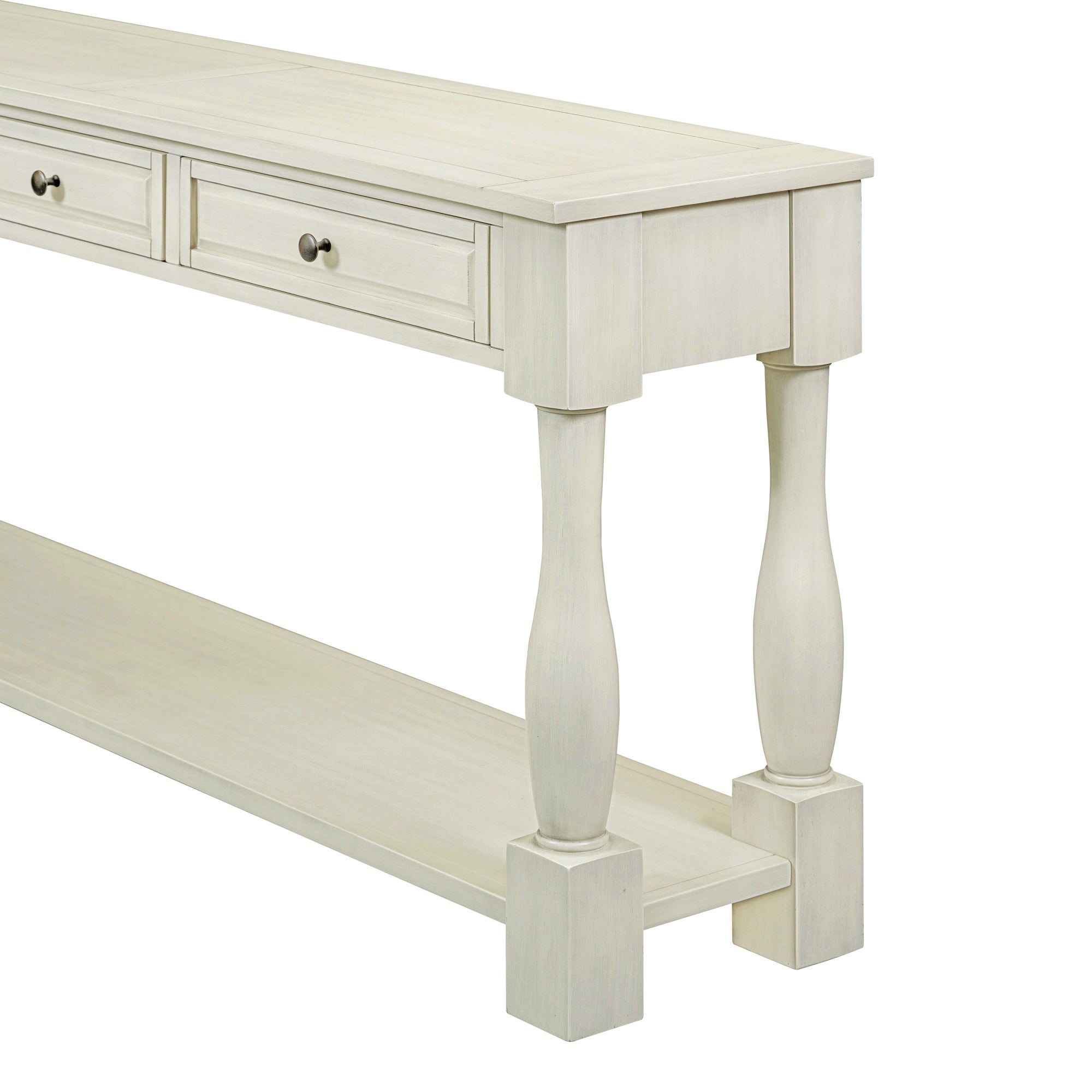 63" Long Console Table with Drawers and Shelf for Entryway, Hallway, Living Room - Antique White