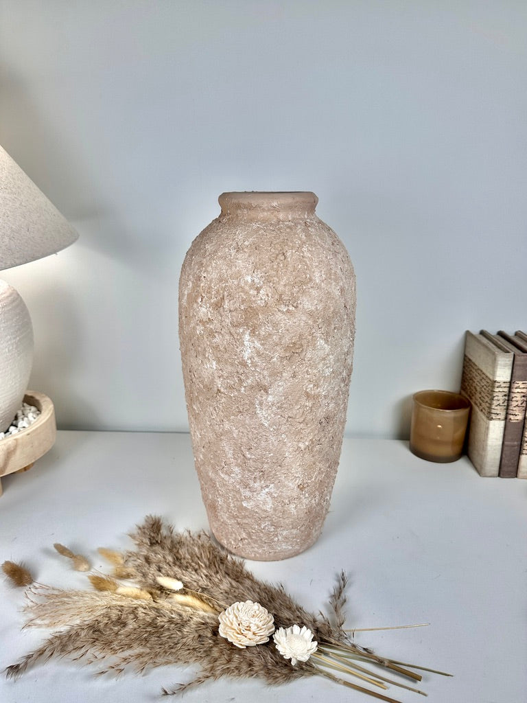 Minimalist Vase 18" tall Textured Hand-painted Ceramic  - Tan wash