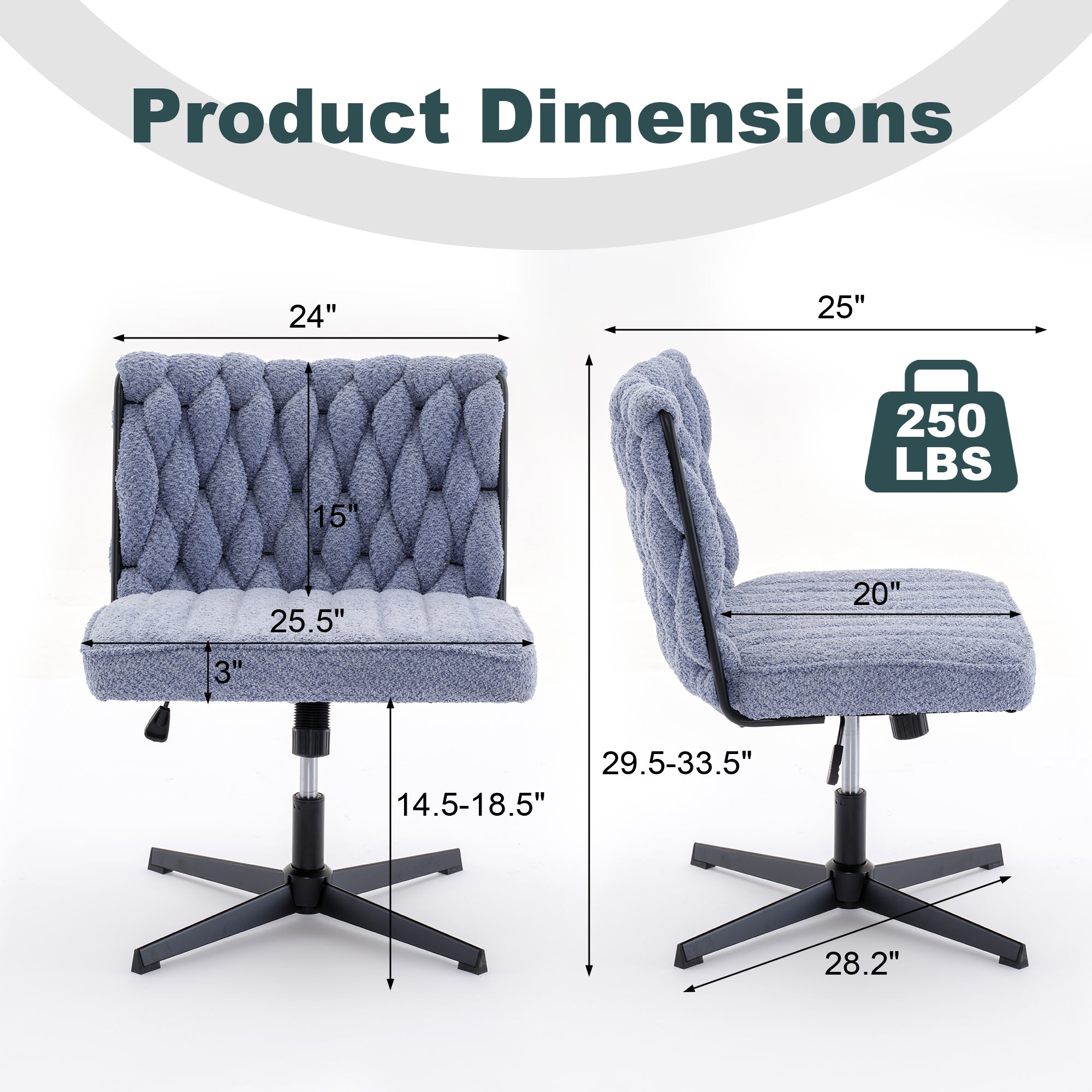 Armless Office Desk Chair No Wheels, Blue