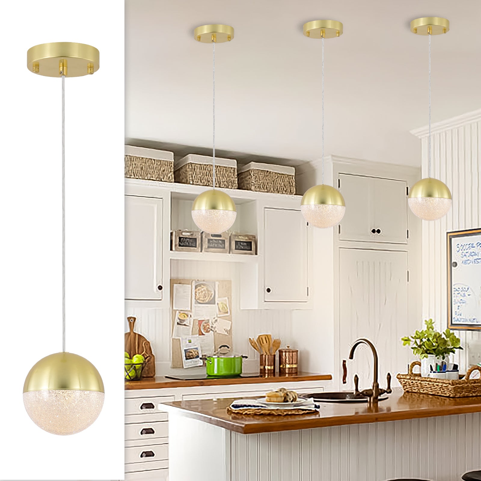 Pendant Light with Dimmable LED (Set of 3) - Gold