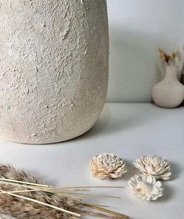 Minimalist Hand-Painted & Textured Planter Pot 12.5" tall with drainage hole one time creation - Cream Linen wash