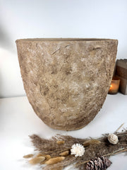 Rustic Hand-Painted & Textured Planter Pot 14" tall with drainage hole one time creation - Espresso Brown