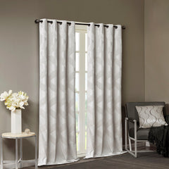 50x108" Ogee Knitted Jacquard Total Blackout Curtain Panel - Ivory (1 panel only)