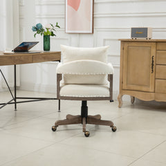 Office Chair Adjustable Swivel Chair Fabric Seat Home Study Chair - Beige