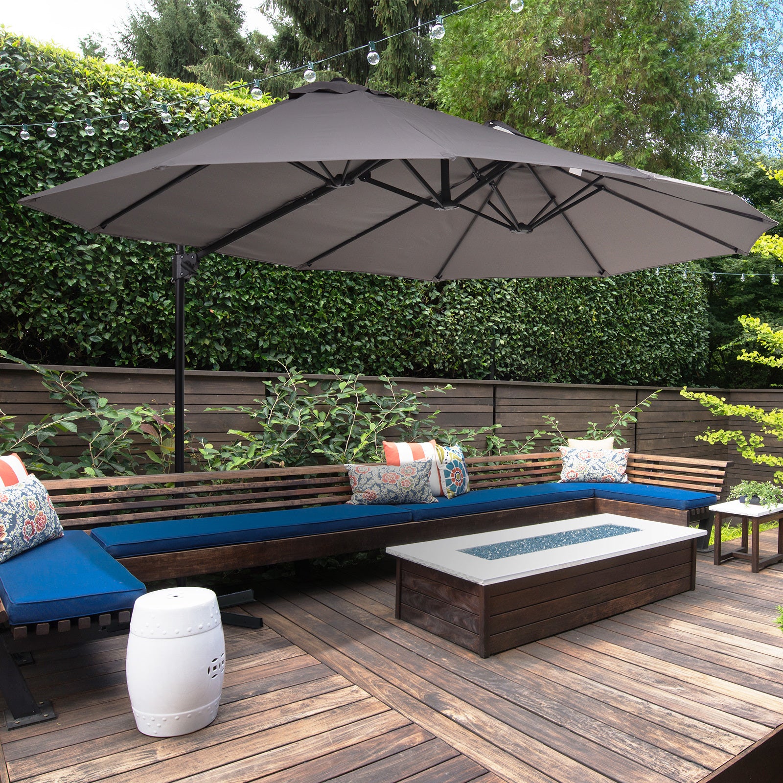 14ft Patio Umbrella Double-Sided Outdoor Market Extra Large Umbrella with Crank, Cross Base for Deck, Lawn, Backyard and Pool - Grey