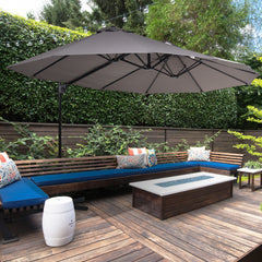 14ft Patio Umbrella Double-Sided Outdoor Market Extra Large Umbrella with Crank, Cross Base for Deck, Lawn, Backyard and Pool - Grey