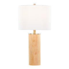 27" Contemporary Table Lamp in Ash Wood, Antique Brass, and White Linen