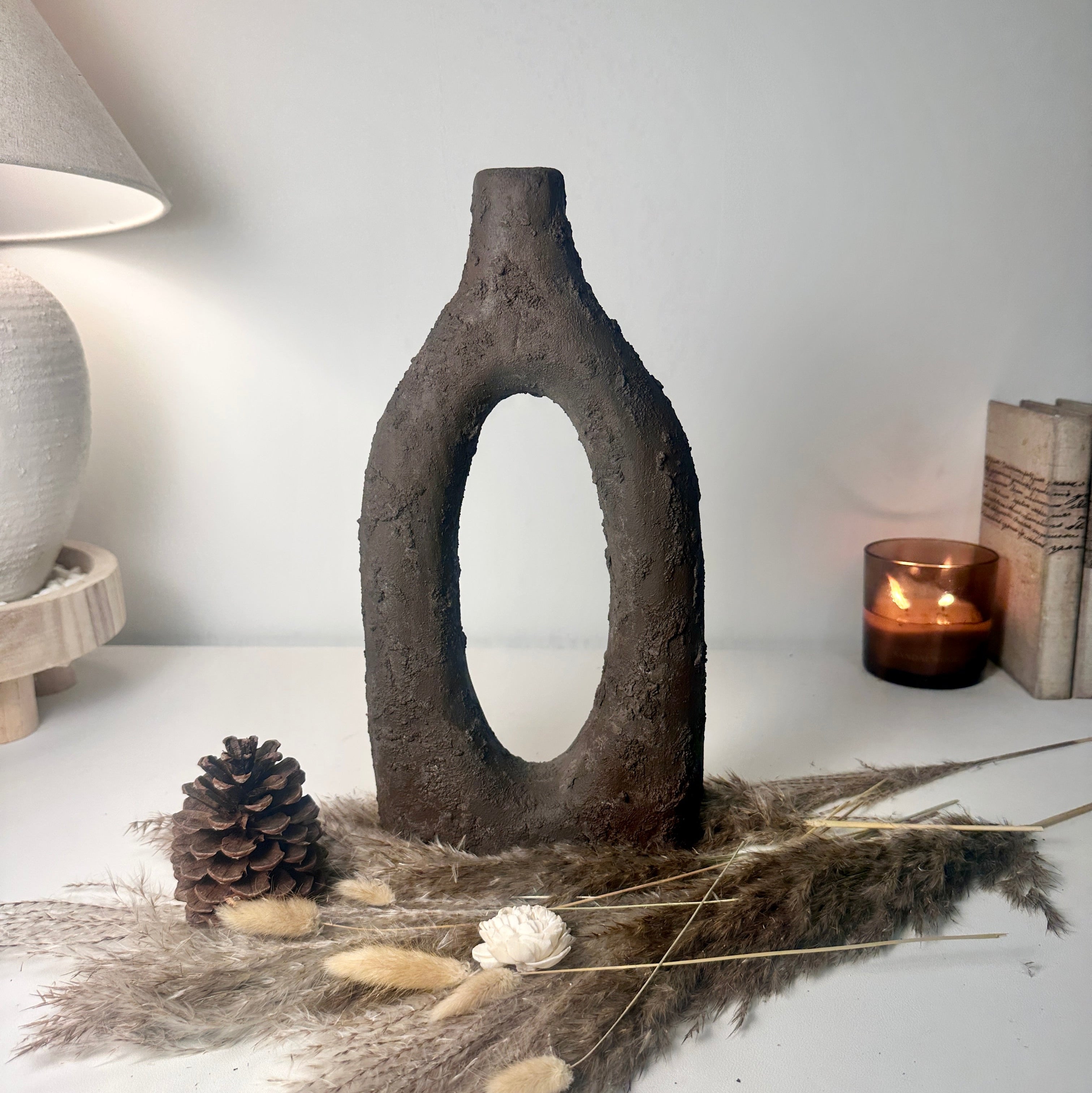 Rustic Tree Style Wood Vase Textured Handcrafted 14" tall - Dark Brown