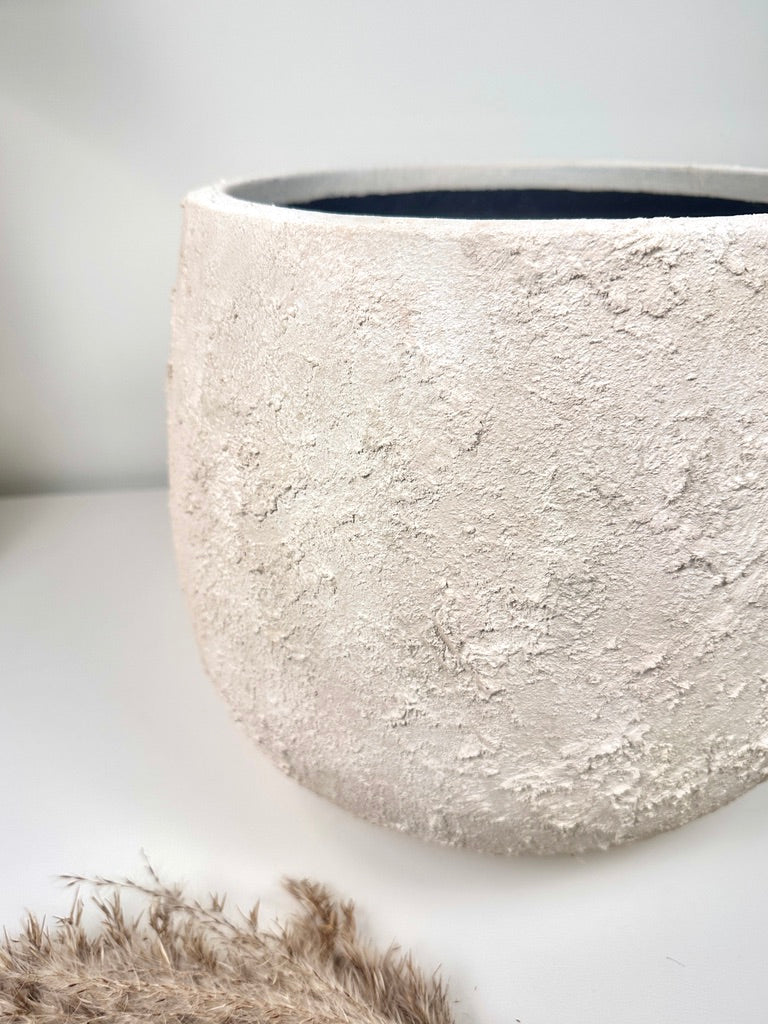 Minimalist Textured Hand-painted Ceramic Planter 10.5" tall - off white washed
