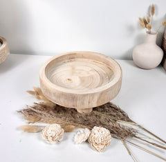Boho Minimalist Rustic Paulownia Wood Tray 10" long- Beige