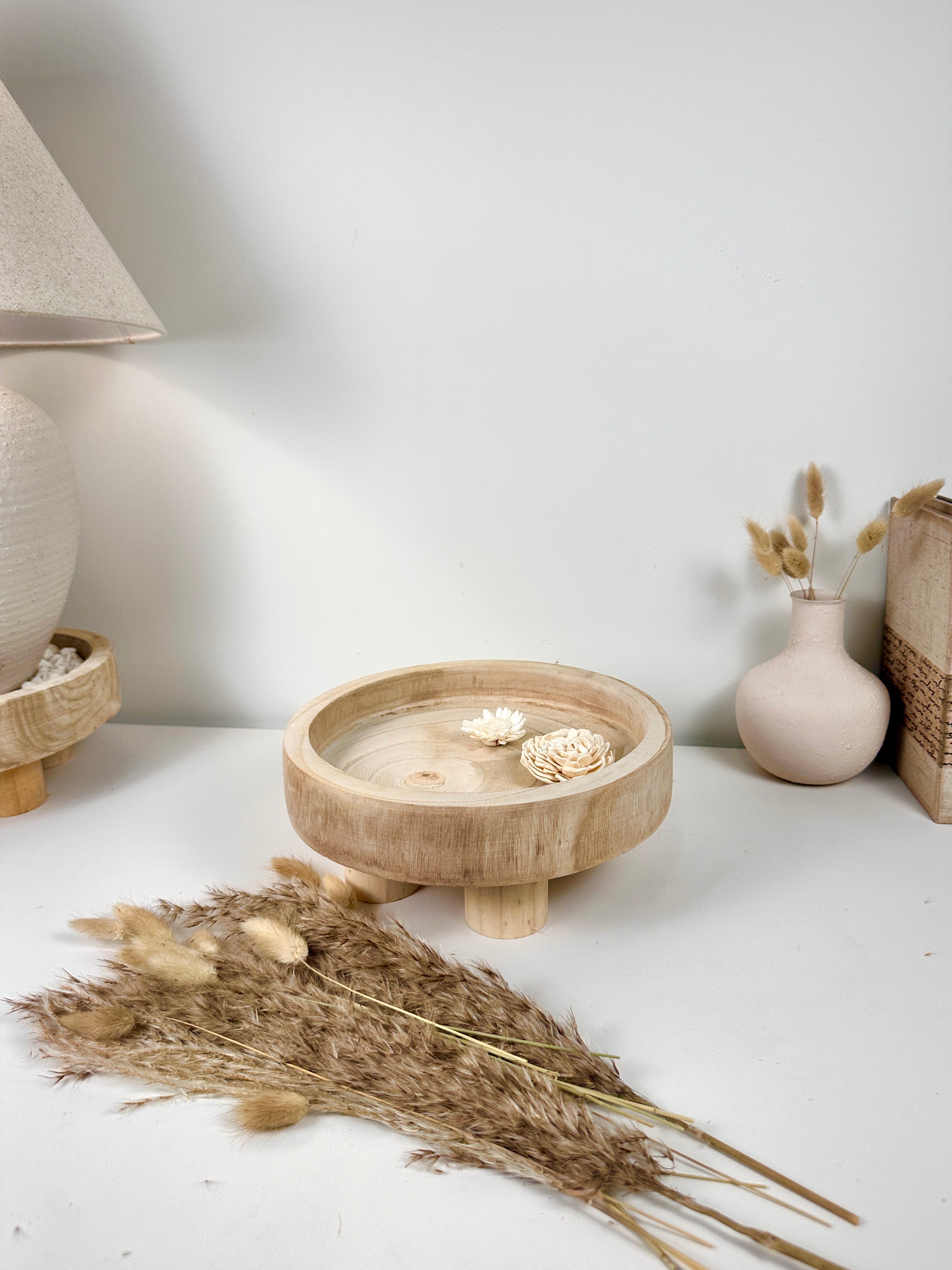 Boho Minimalist Rustic Paulownia Wood Tray 10" long- Beige