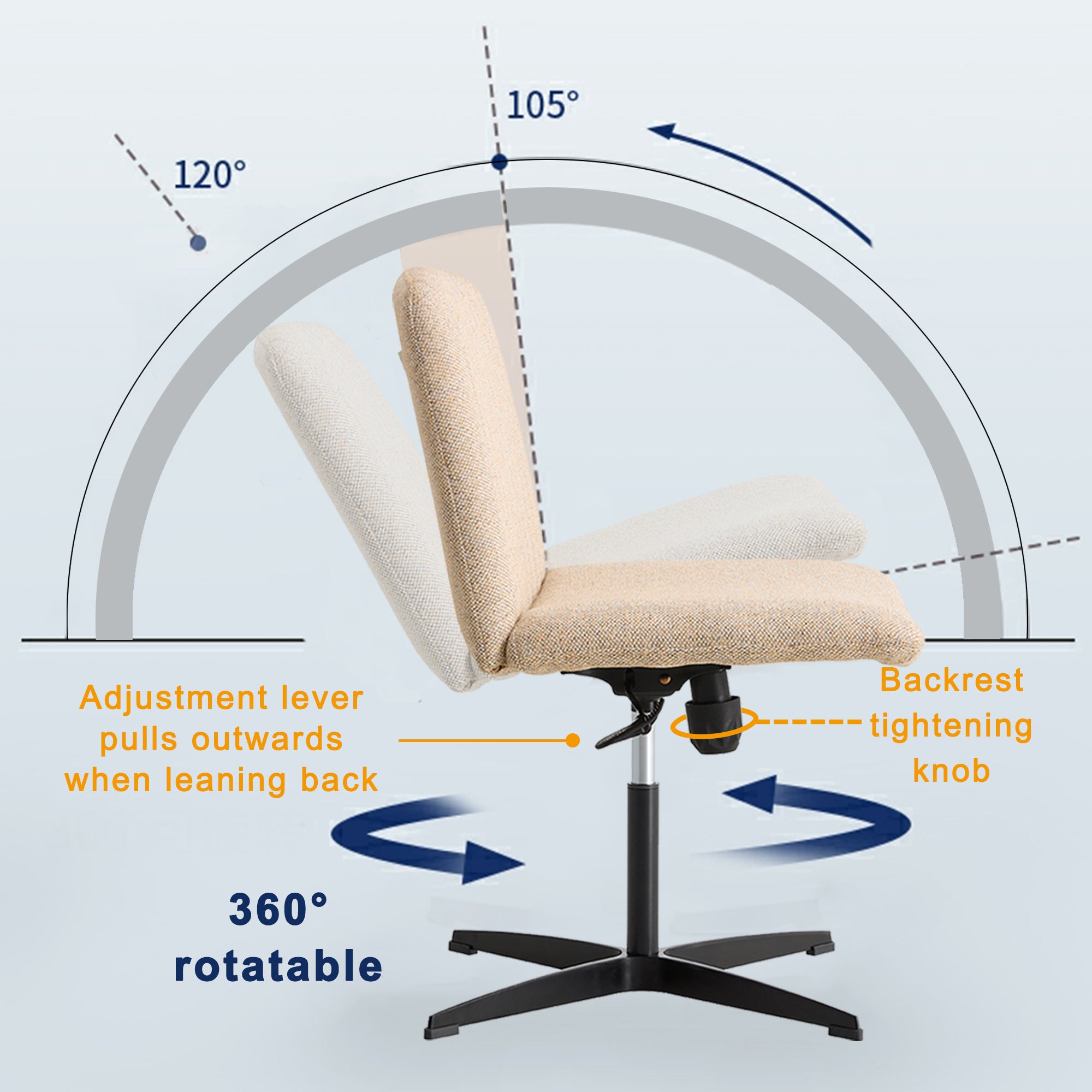 Chair Office Chair Adjustable 360 ° Swivel Cushion Chair - Linen Beige