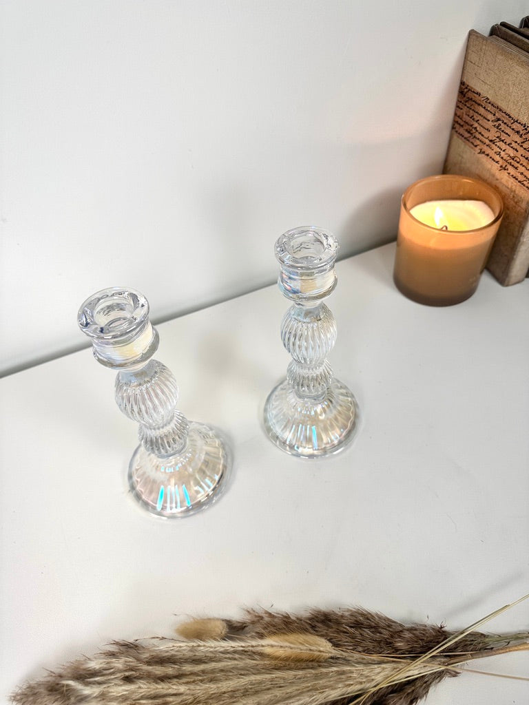 Elegant Iridescent Candle Holder Set of 2 - 10" tall